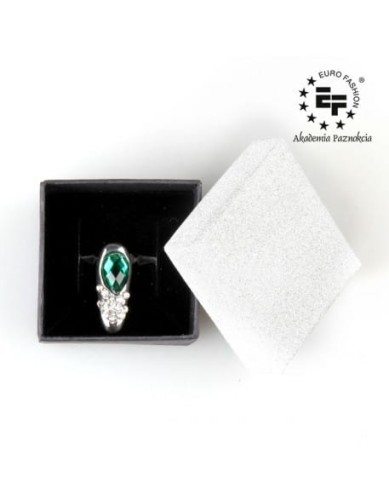 Pierścionek na paznokieć Nail Ring nr 017 - srebrny z zielonym oczkiem