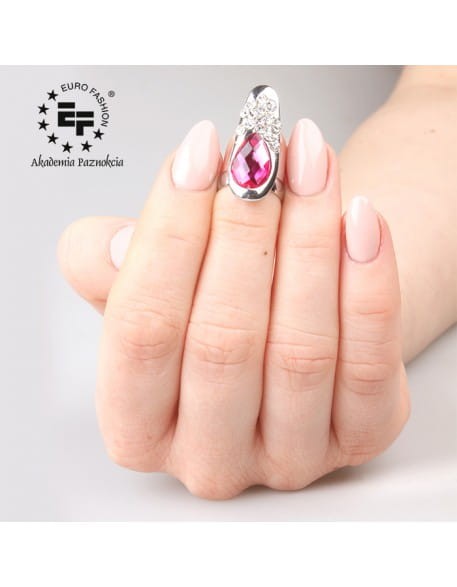 Pierścionek na paznokieć Nail Ring nr 017 - srebrny z różowym oczkiem