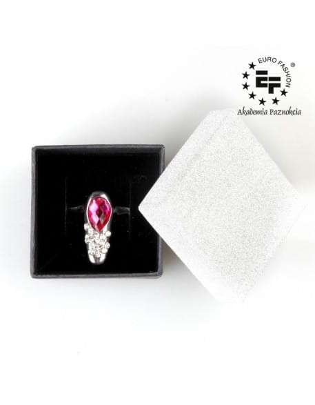 Pierścionek na paznokieć Nail Ring nr 017 - srebrny z różowym oczkiem