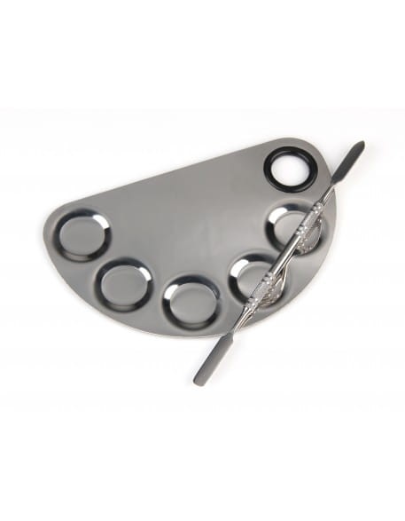 Paletka metalowa do farbek ze szpatułką - półokrągła