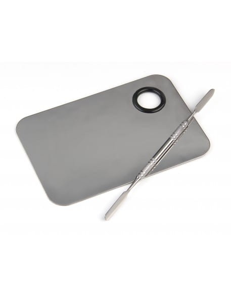 Paletka metalowa do farbek ze szpatułką - prostokątna