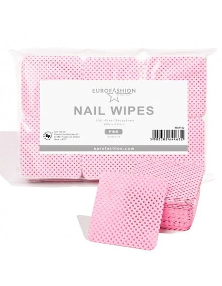 Waciki bezpyłowe Euro Fashion Lint-Free Nail Wipes 300szt. - różowe