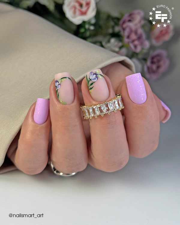 Liliowy lakier hybrydowy Really Lily GELme ONE Coat w stylizacji paznokci.