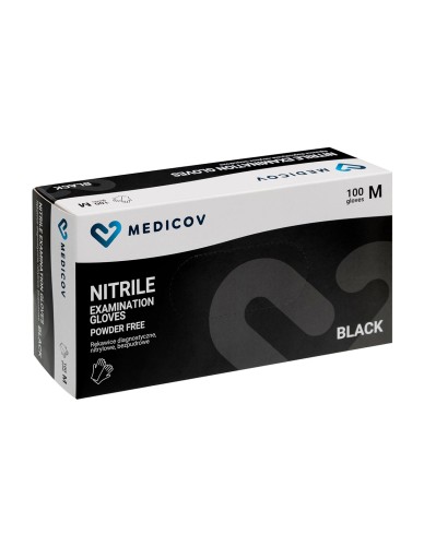 Medicov Black Powder-Free Nitrile Gloves Size M – 100 Pack