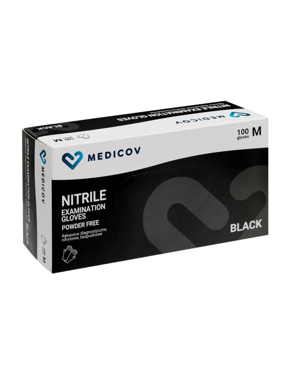 Medicov Black Powder-Free Nitrile Gloves Size M – 100 Pack