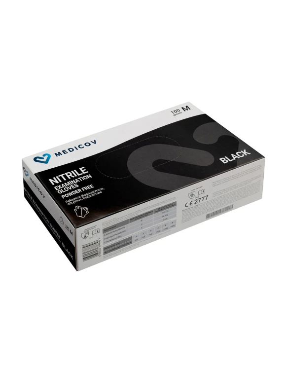 Medicov Black Powder-Free Nitrile Gloves Size M – 100 Pack