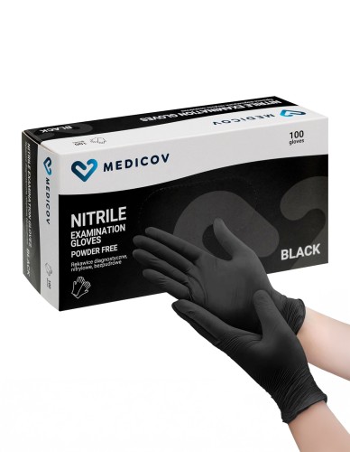 Medicov Black Powder-Free Nitrile Gloves Size M – 100 Pack