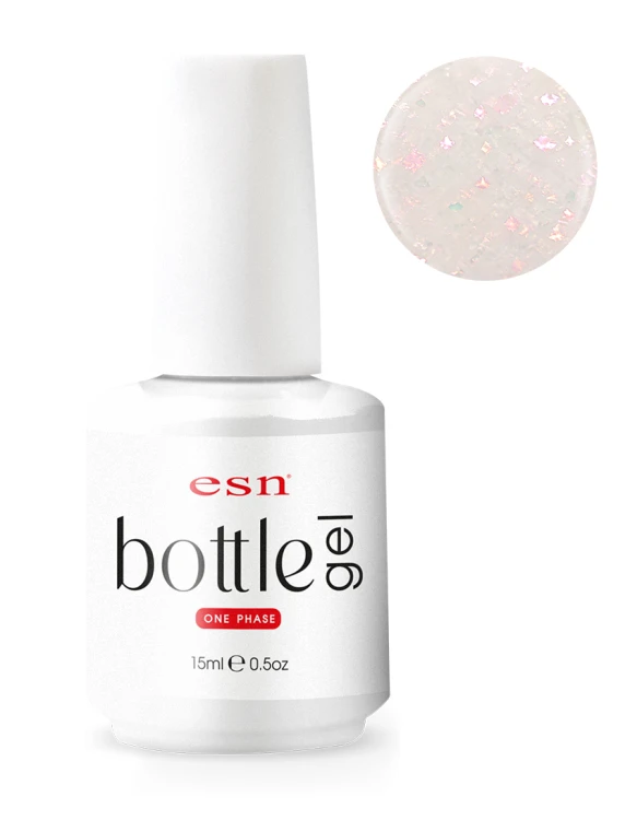 esn Bottle Gel builder gel 15 ml Milky Flakes Glitter I – opaque milky white with multicolour iridescent flakes